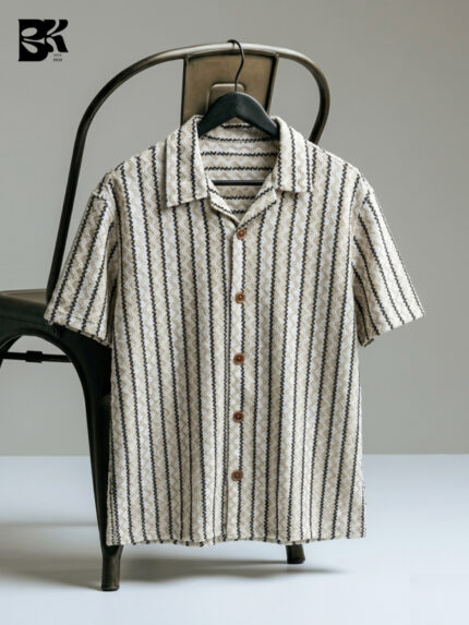 Wavy Stripe Regular Fit Camp Collar Shirt
